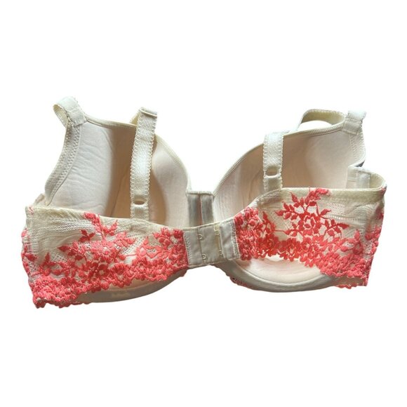 Wacoal Sexy Tee Shirt Bra Lined Underwire 36D Lace Bra Ivory & Coral - Picture 3 of 4